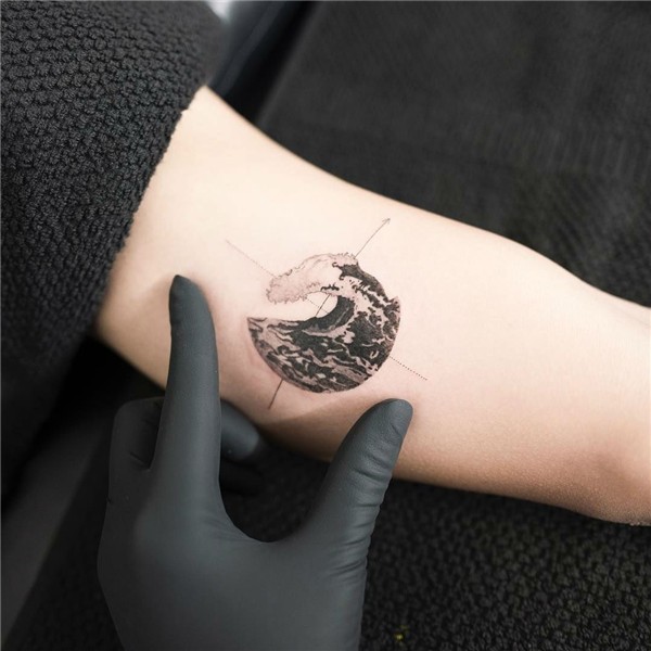 15 Nature Watercolor Tattoos by Hongdam Wave tattoo design,