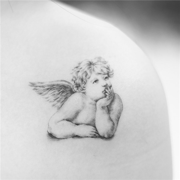 15 Unexpectedly Elegant Angel Tattoos Baby angel tattoo, Che