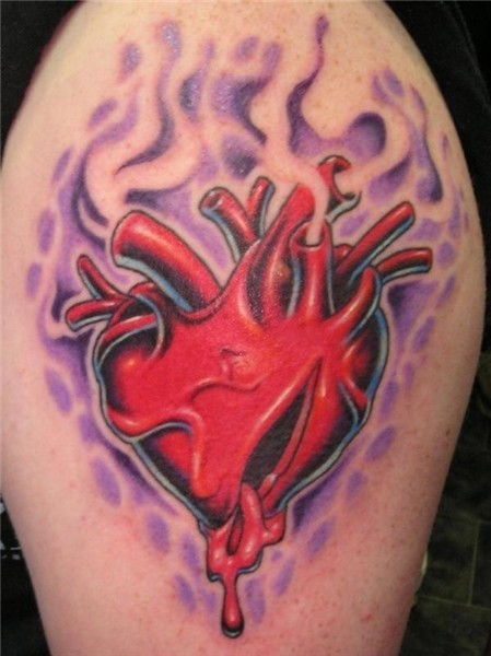 3d Red Heart Tattoo On Shoulder