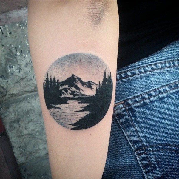 50 Mountain Tattoos Circle tattoos, Landscape tattoo, Mounta