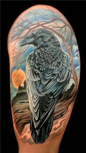 60+ Mysterious Raven Tattoos Cuded Crow tattoo, Raven tattoo