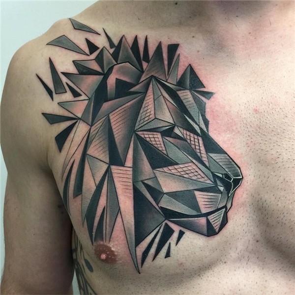 Abstract Lion Chest Tattoo by David Mushaney Mens lion tatto