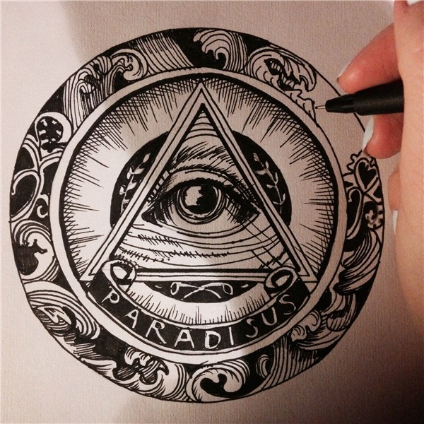 All seeing eye, hand drawing Tatuagem pirâmide, Tatuagem na