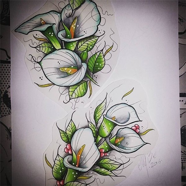 Amazing little neo traditional calla lilies tattoo design wh