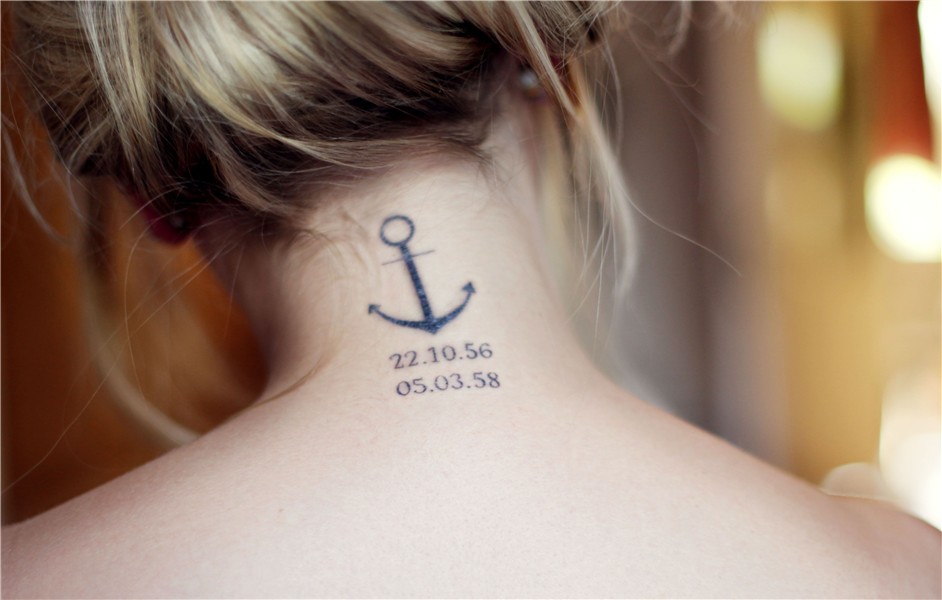 Anchor Tattoo with the birth dates of Mum & Dad Tattoos, Dad
