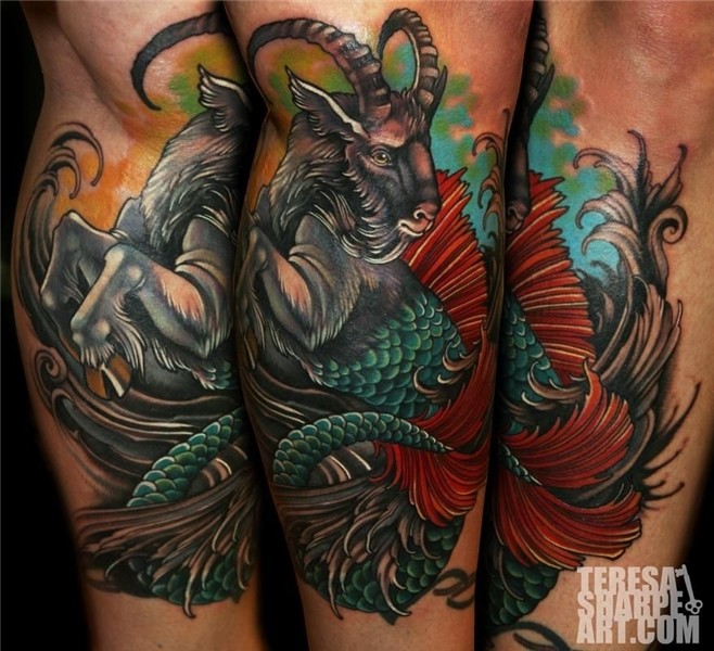 Artist: Teresa Sharpe Tattoos, Capricorn tattoo, Zodiac tatt