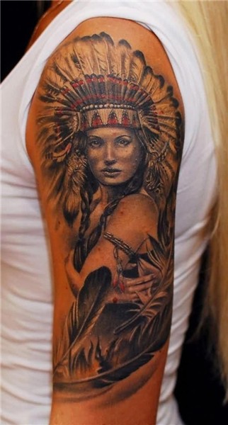 Attractive Indian Chief Female Tattoo On Left Half Sleeve #a