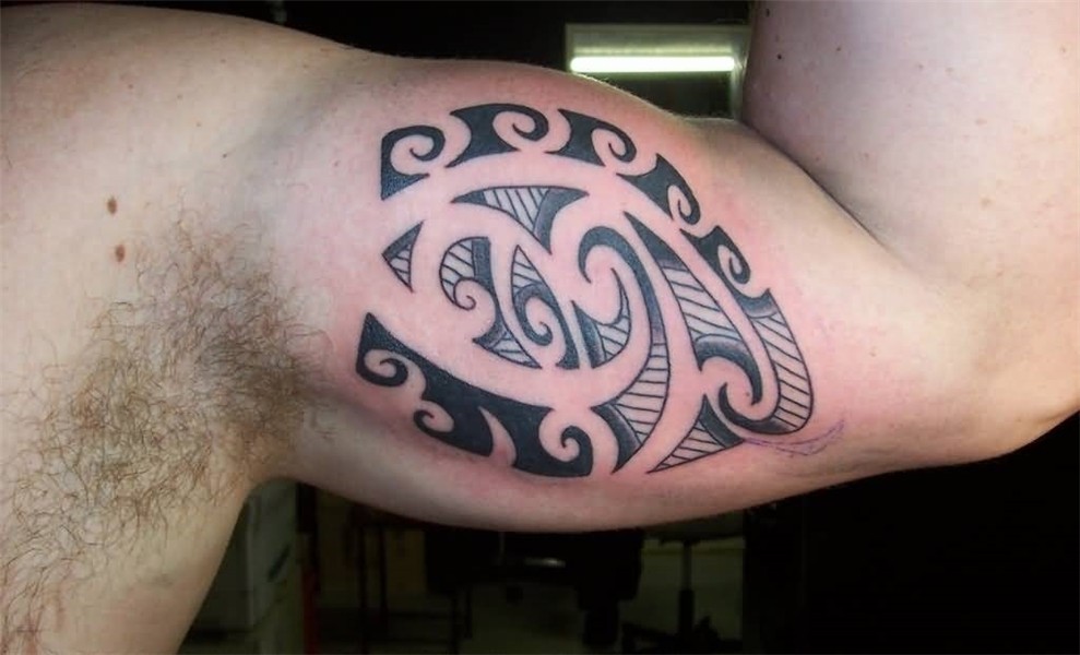 Awesome Black Maori Tattoo Make On Inner Bicep