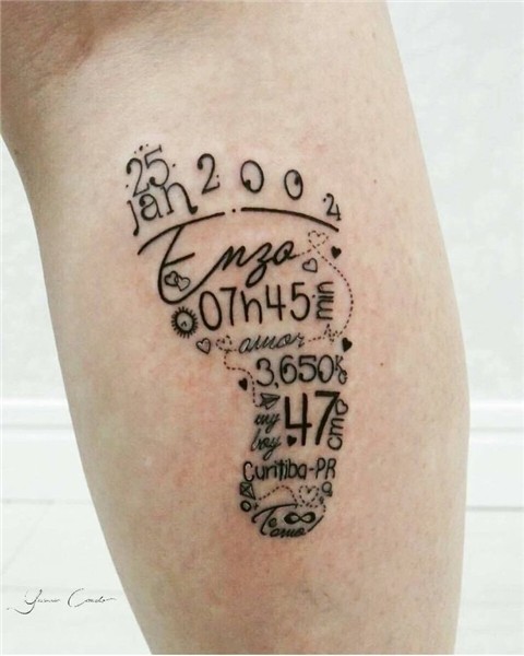 Baby foot, birth date, weight, name tattoo ❤ Tattoo for son,