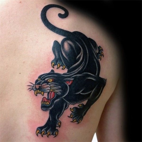 Back Of Shoulder Blade Mens Traditional Panther Tattoo Tradi