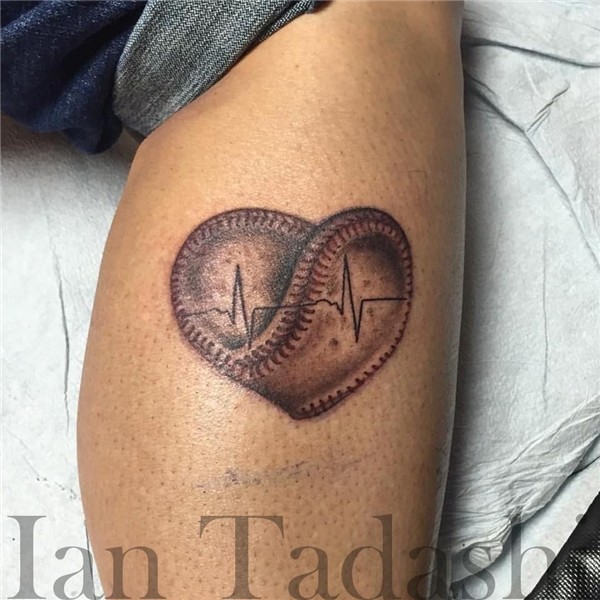 Baseball heart tattoo done by Ian Tadashi at Walls of Wonder