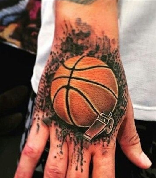 Basketball With Whistle Tattoo On Hand