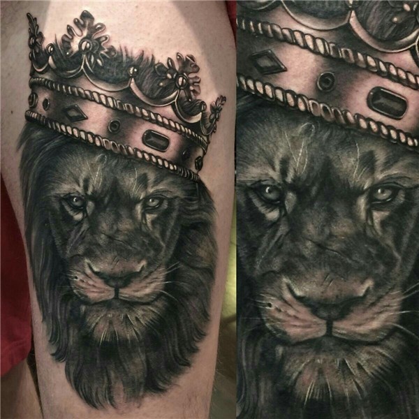 Beautiful Mens lion tattoo, Crown tattoo design, Crown tatto