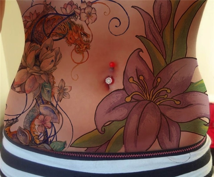 Beautiful flowers stomach tattoo - TattooMagz