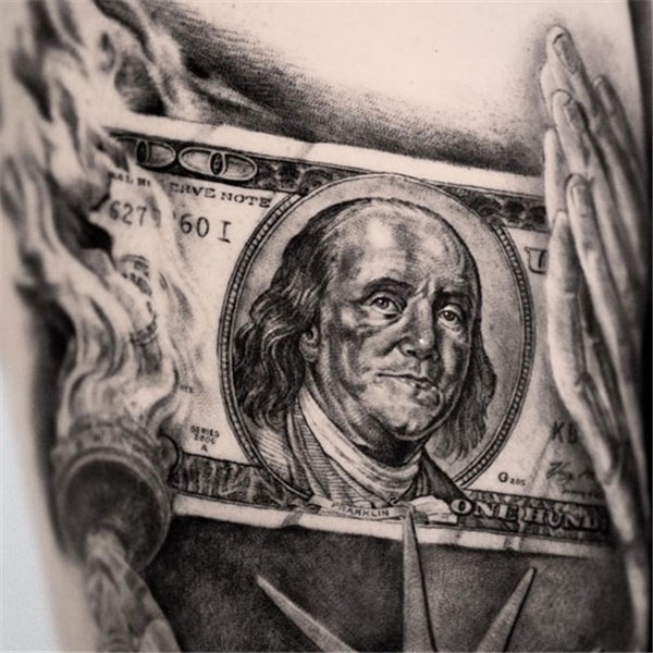 Ben-Franklin-100-Dollar-Bill-Burning-Tattoo-100-Cool-Money-T