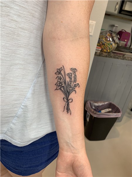 Birth month flower tattoo for my kids Narcissus and Lily of