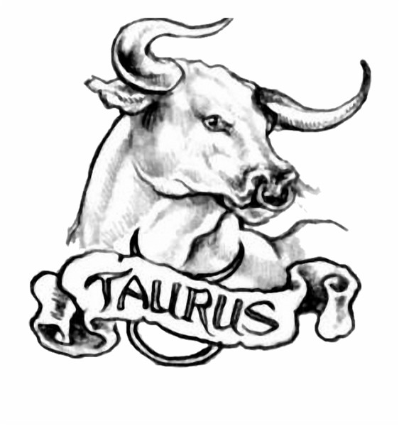 Black And Grey Taurus Head With Banner Tattoo Design - Tauru