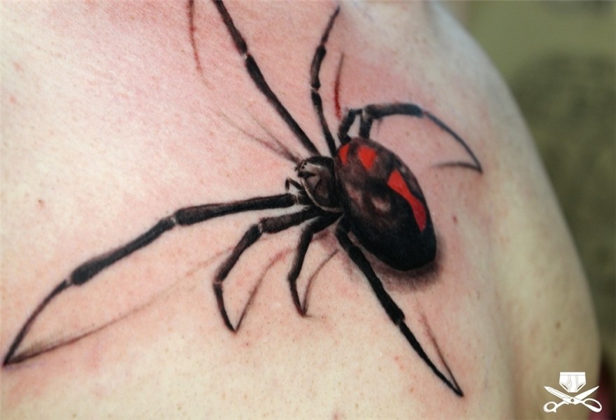 Black Spider And Eye Tattoos
