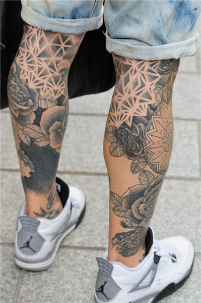 Black and Grey Leg Tattoo on We Heart It