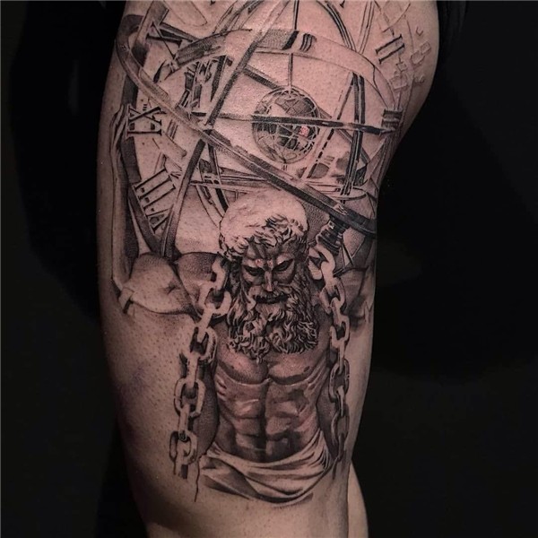 Black and Grey Leg sleeve, on the theme of Atlas, made by Jo