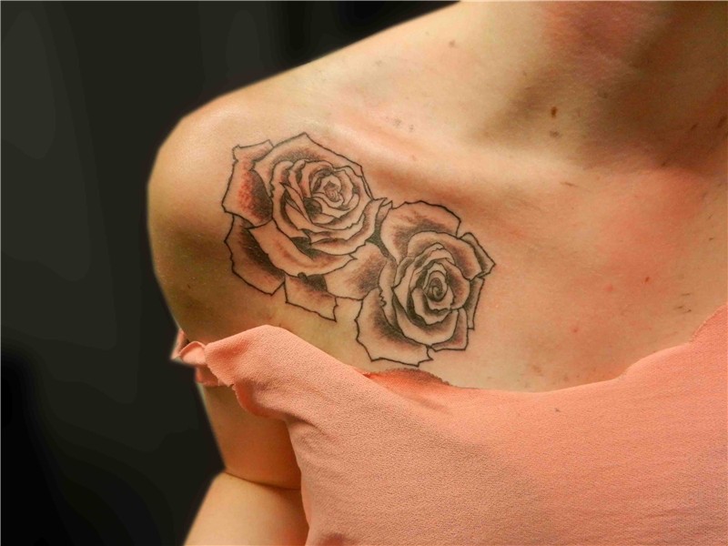 Black and Grey shaded Roses Tattoos for women, Mens shoulder