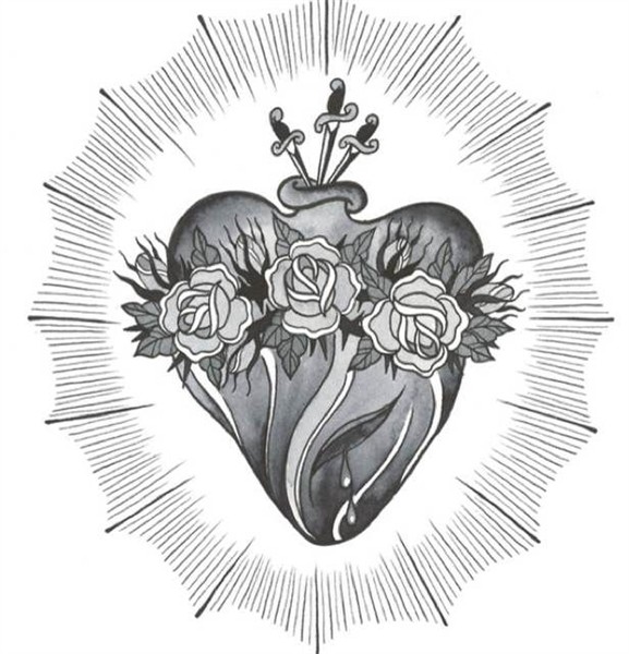 Black and white image Tatuagens sagrado coração, Coração sag