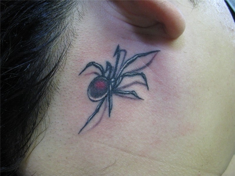 Black widow Tattoo of black widow on neck. creepstattoo Flic