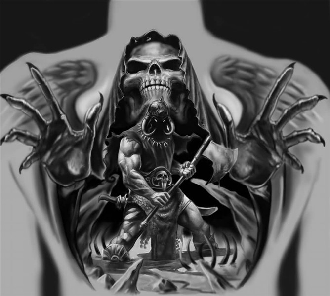 Brilliant Upper Back Decorated With Realistic Angry Death Wa