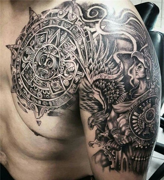 Brownpride arte Aztec tattoo, Mens shoulder tattoo, Aztec ta