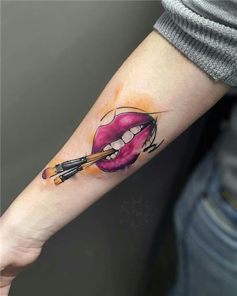 Brushes lips watercolour tattoo Trendy tattoos, Kiss tattoos