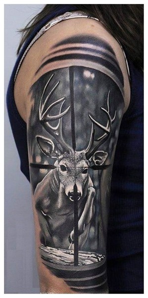 Buck in Crosshairs Tattoo. Very realistic looking tattoo of