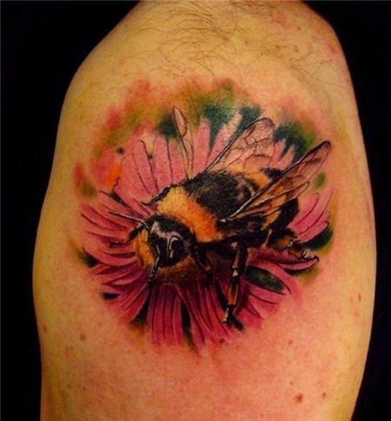 Bumblebee on flower design tattoo - Tattoos Book - 65.000 Ta