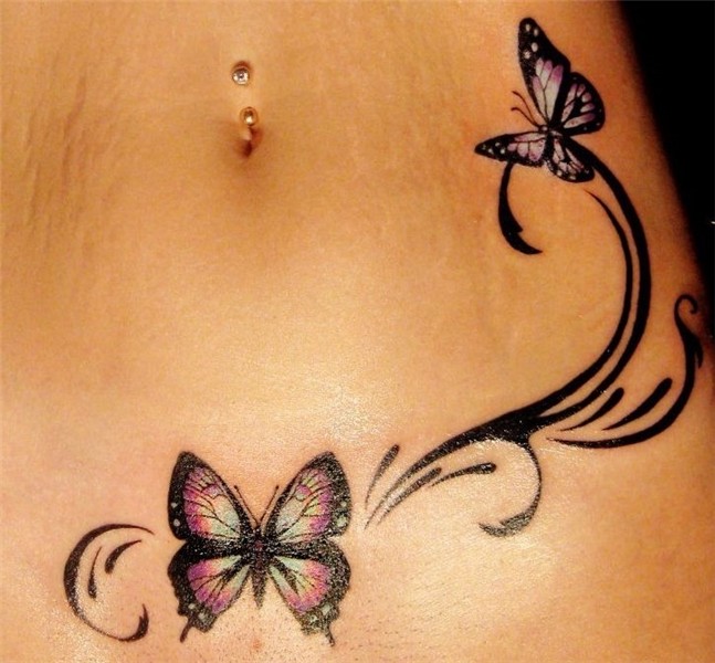Butterfly and black girl tattoo on hip