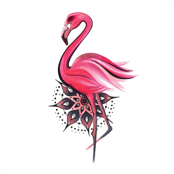 Buy Colored Temporary Tattoo Flamingo with mandala