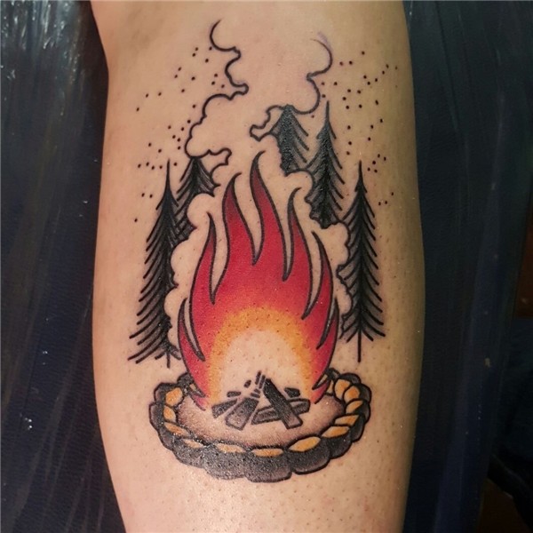 Campfire tattoo by me, Harry Catsis ... Fire tattoo, Flame t
