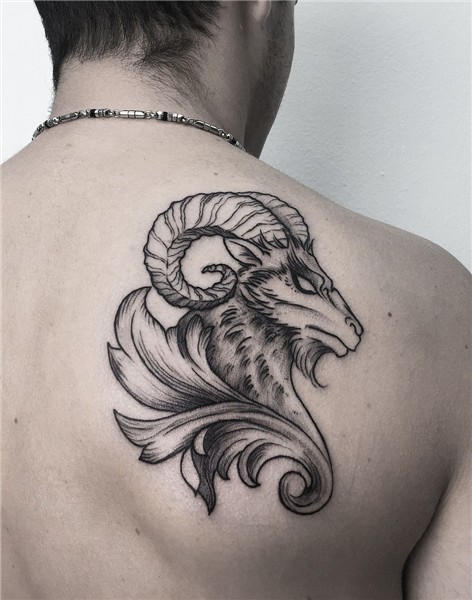 Capricorn tattoo on shoulder. Made by Franny Wonder Ram tatt