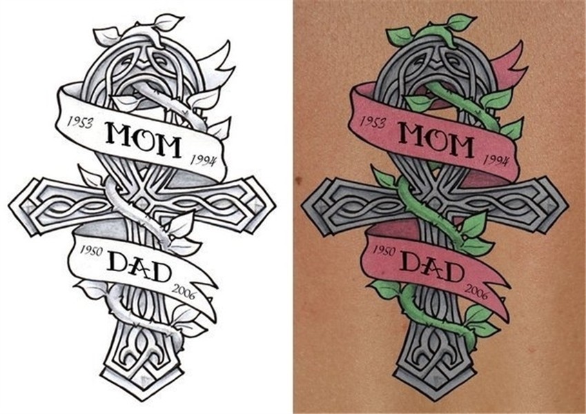 Celtic Cross Mom and Dad Tattoo Design