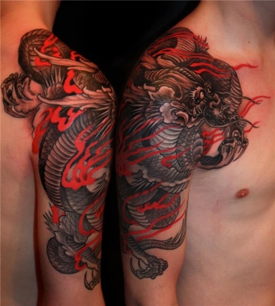 Chris Crooks at White Dragon Tattoo Dragon tattoo shoulder,