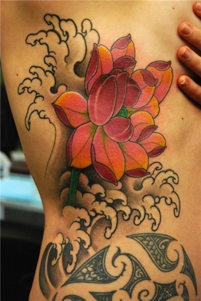 Classic Lotus Tattoos On Rib