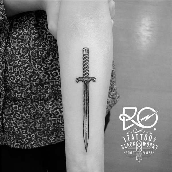 Classic Sword Tattoo On Left Leg Sword tattoo, Side hand tat