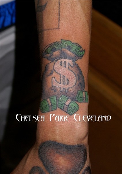 Color Ink Money Bag Tattoo On Sleeve