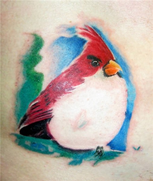 Colored Cardinal Bird Tattoo by Dmtattoo