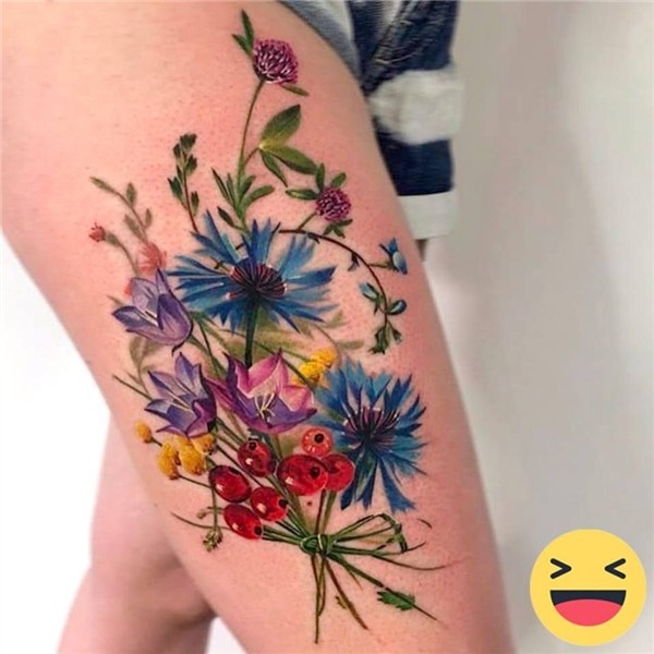 Colorful flower thigh tattoos for women Wildblumen-tattoo, S