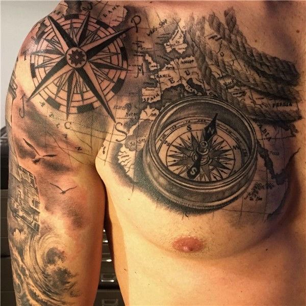 Compass Map Tattoo by Fabrizio Converso Tatuaje steampunk, T