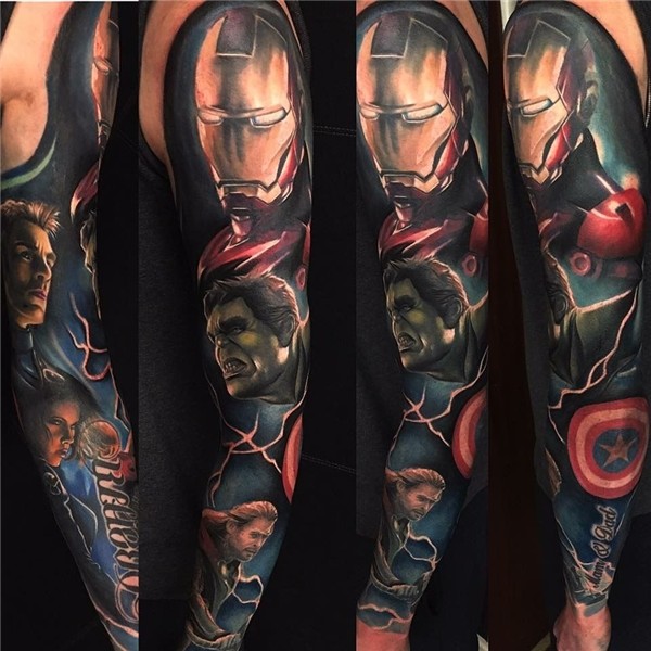 Complete Marvel Avengers Sleeve Tattoo Marvel tattoos, Comic