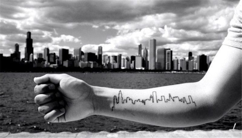 Cool Outline of Chicago Skyline Tattoo on Forearm Chicago ta