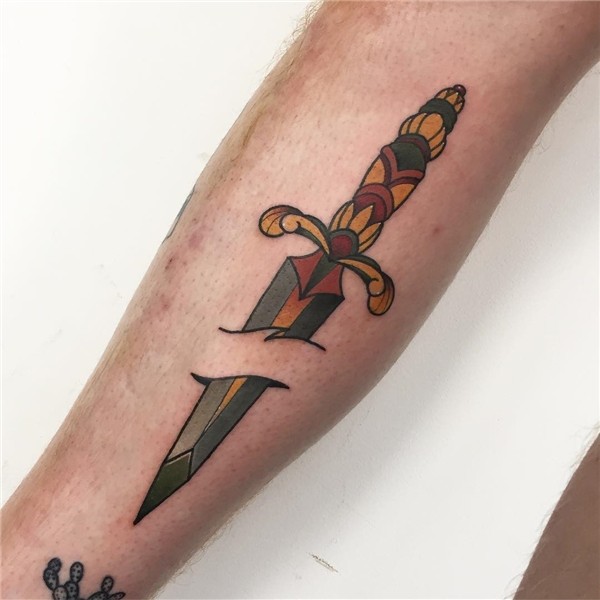 Cool dagger stabbed skin tattoo - Tattoogrid.net