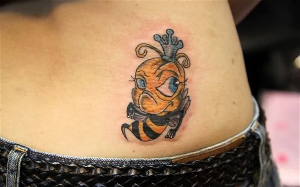 Crazy Bee Tattoo Design On Lower Back