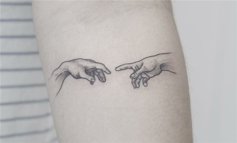 Creation of Adam Finger tattoos, Tattoos, Forarm tattoos