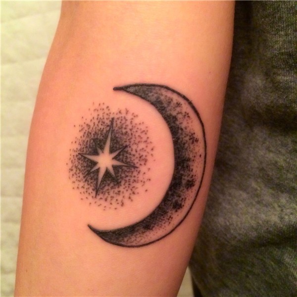 Crescent moon and star tattoo. Speakeasy in Chicago by Tine.